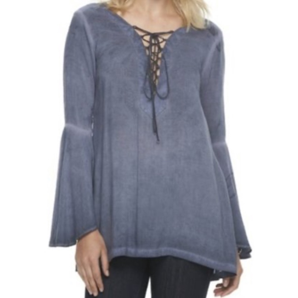 Boho Lace-up Bell Sleeve Tunic✨